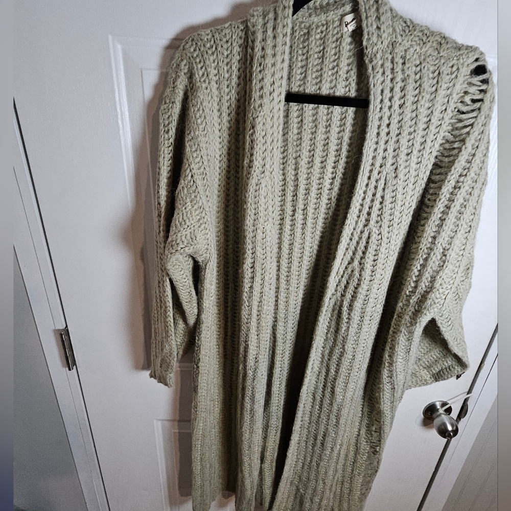 POL Chunky Ribbed Longline Open Front Cardigan Size L - Picture 2 of 3
